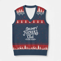 Grumpy Fucker's Club Lifetime Member V-Neck Knit Sweater Vest Funny Distressed Sarcastic Adult Humor Slogan Typography
