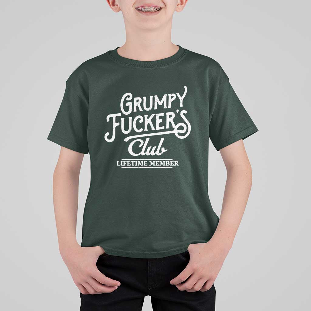 Grumpy Fucker's Club Lifetime Member T Shirt For Kid Funny Distressed Sarcastic Adult Humor Slogan Typography
