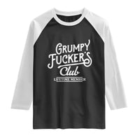 Grumpy Fucker's Club Lifetime Member Raglan Shirt Funny Distressed Sarcastic Adult Humor Slogan Typography