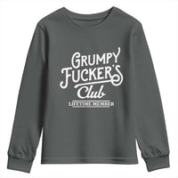 Grumpy Fucker's Club Lifetime Member Youth Sweatshirt Funny Distressed Sarcastic Adult Humor Slogan Typography