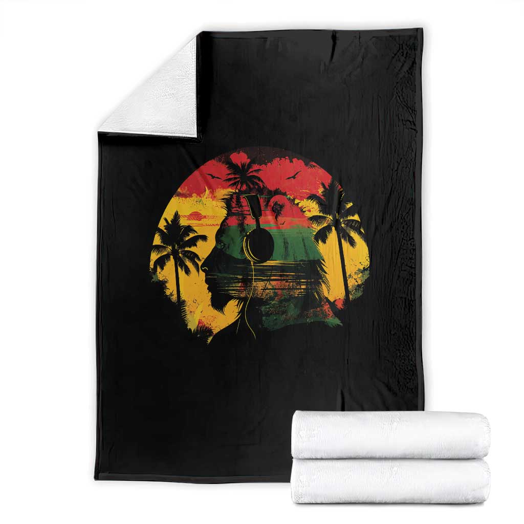Retro Jamaican Lion Sunset Throw Blanket Rasta Colors Music and Island Vibes Graphic
