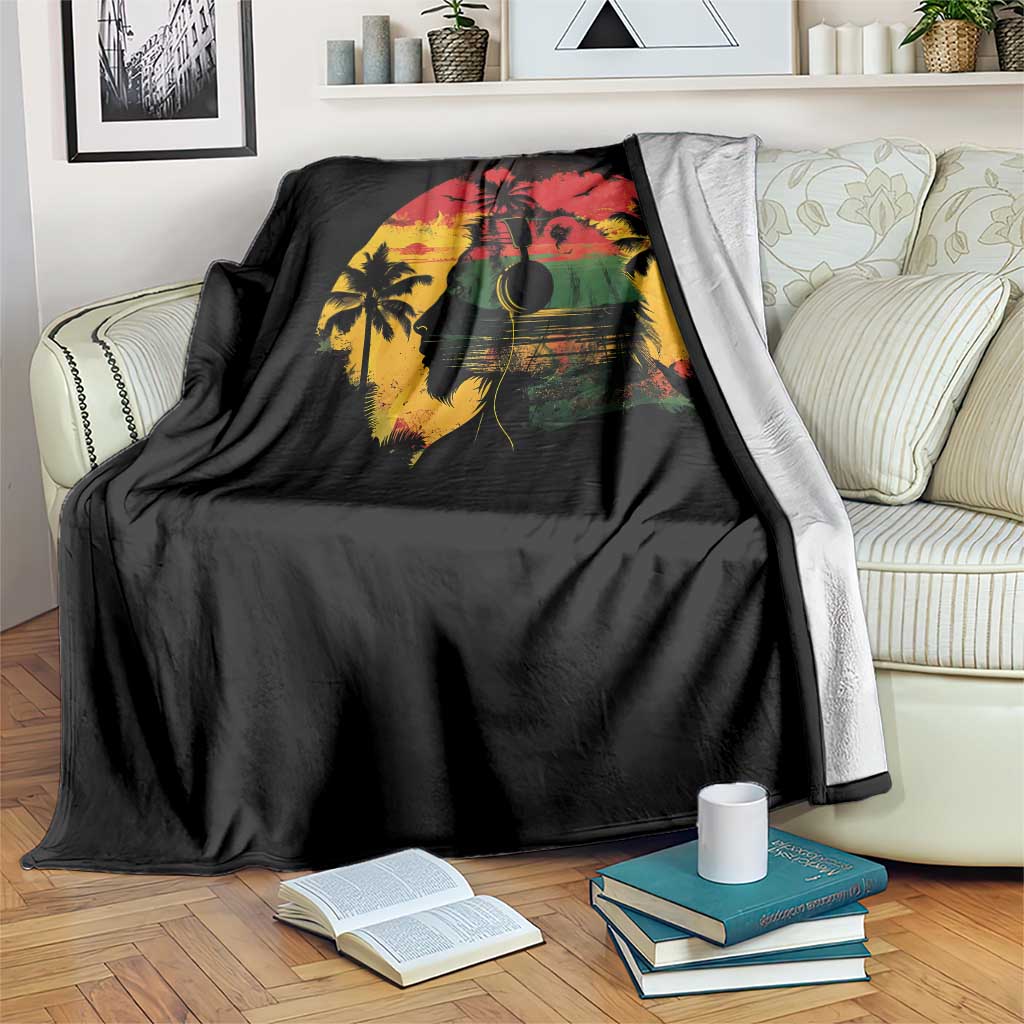 Retro Jamaican Lion Sunset Throw Blanket Rasta Colors Music and Island Vibes Graphic