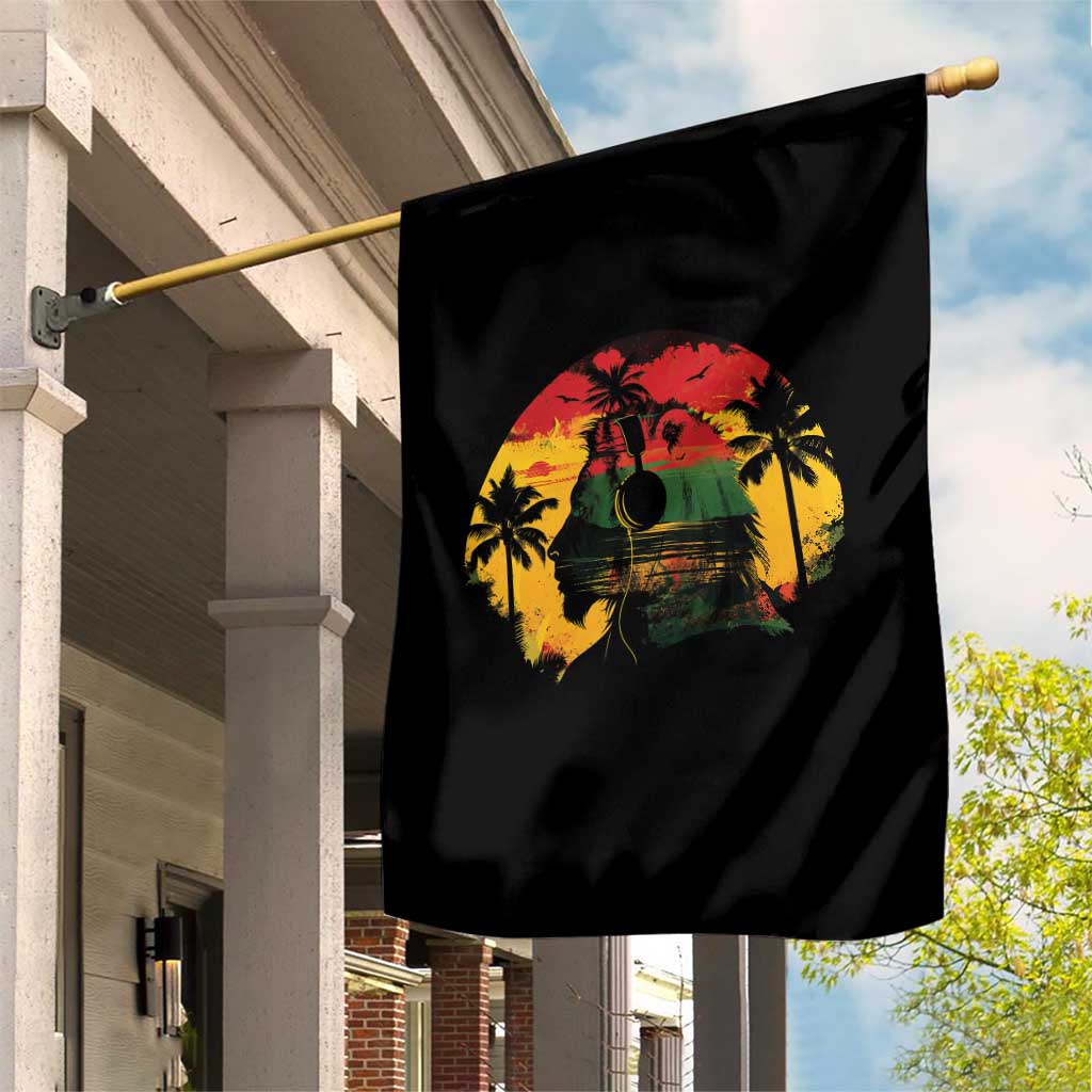 Retro Jamaican Lion Sunset Garden Flag Rasta Colors Music and Island Vibes Graphic