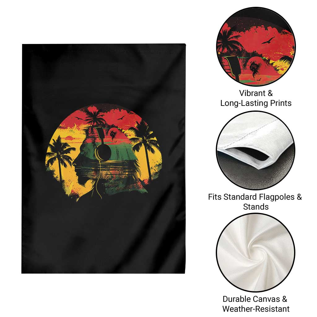 Retro Jamaican Lion Sunset Garden Flag Rasta Colors Music and Island Vibes Graphic