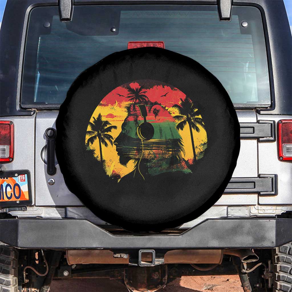 Retro Jamaican Lion Sunset Spare Tire Cover Rasta Colors Music and Island Vibes Graphic