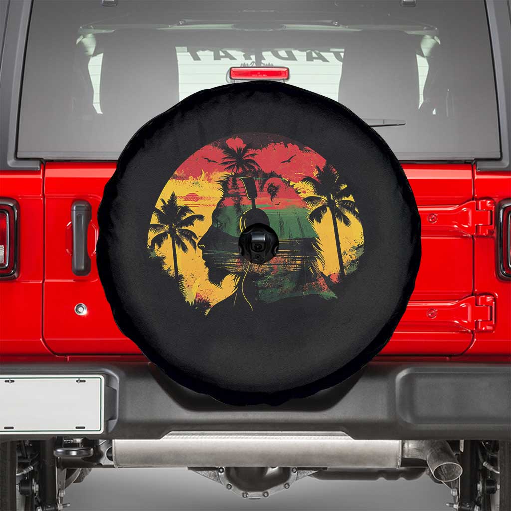 Retro Jamaican Lion Sunset Spare Tire Cover Rasta Colors Music and Island Vibes Graphic