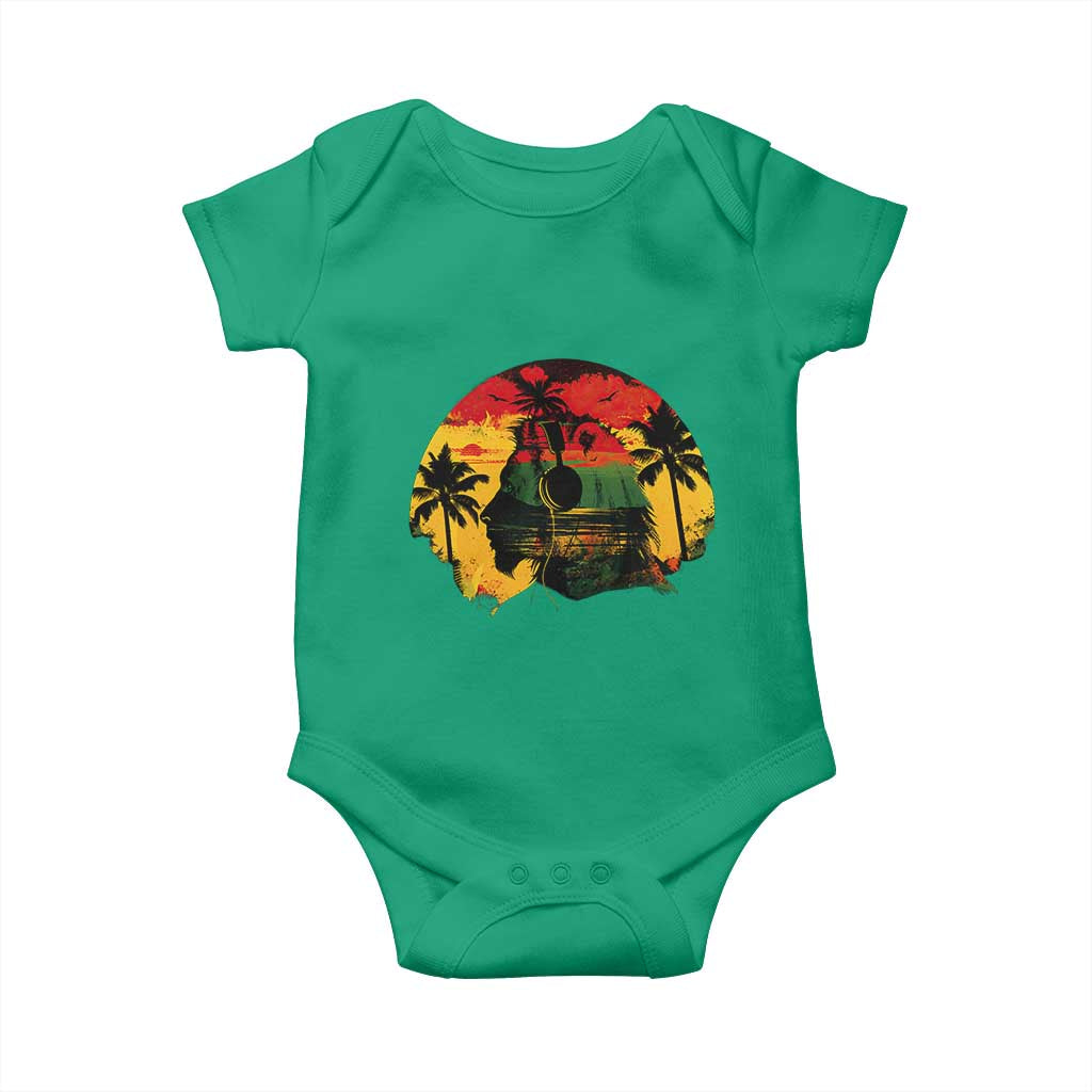Retro Jamaican Lion Sunset Baby Onesie Rasta Colors Music and Island Vibes Graphic