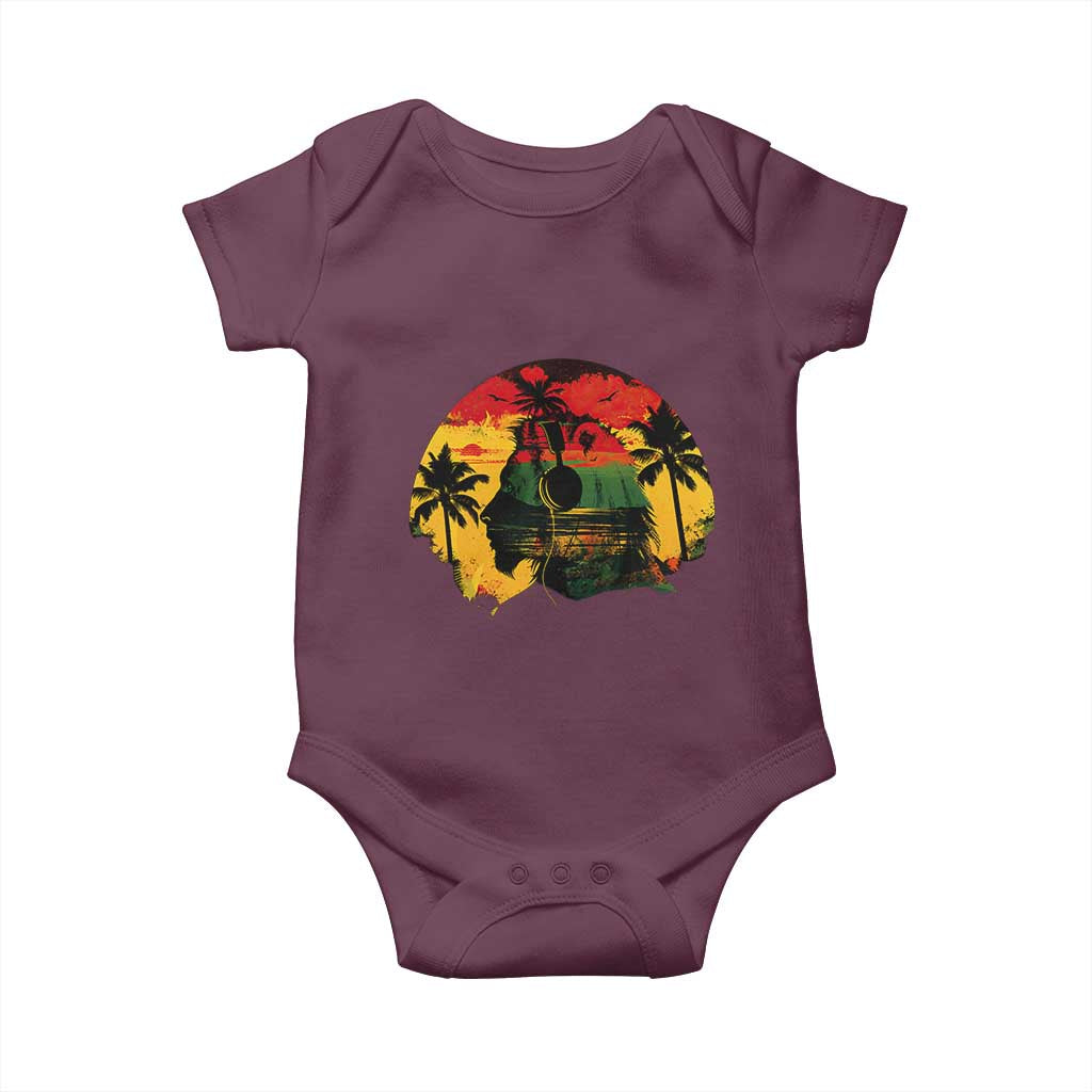 Retro Jamaican Lion Sunset Baby Onesie Rasta Colors Music and Island Vibes Graphic