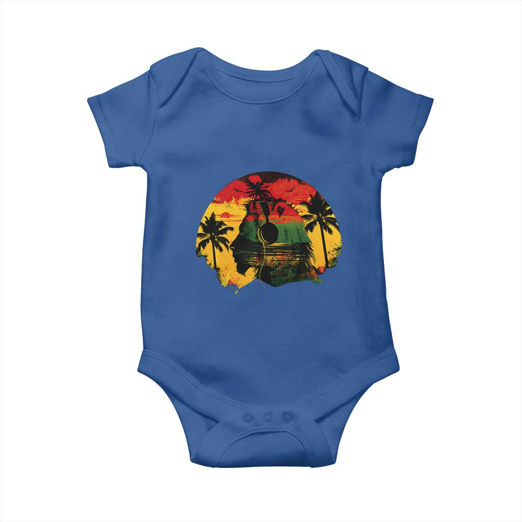 Retro Jamaican Lion Sunset Baby Onesie Rasta Colors Music and Island Vibes Graphic