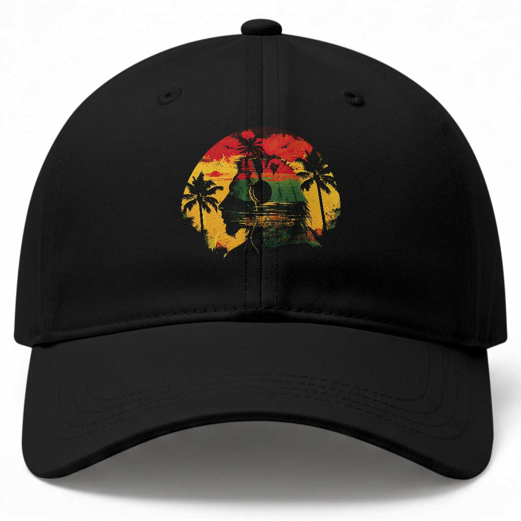 Retro Jamaican Lion Sunset Baseball Cap Rasta Colors Music and Island Vibes Graphic