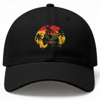 Retro Jamaican Lion Sunset Baseball Cap Rasta Colors Music and Island Vibes Graphic