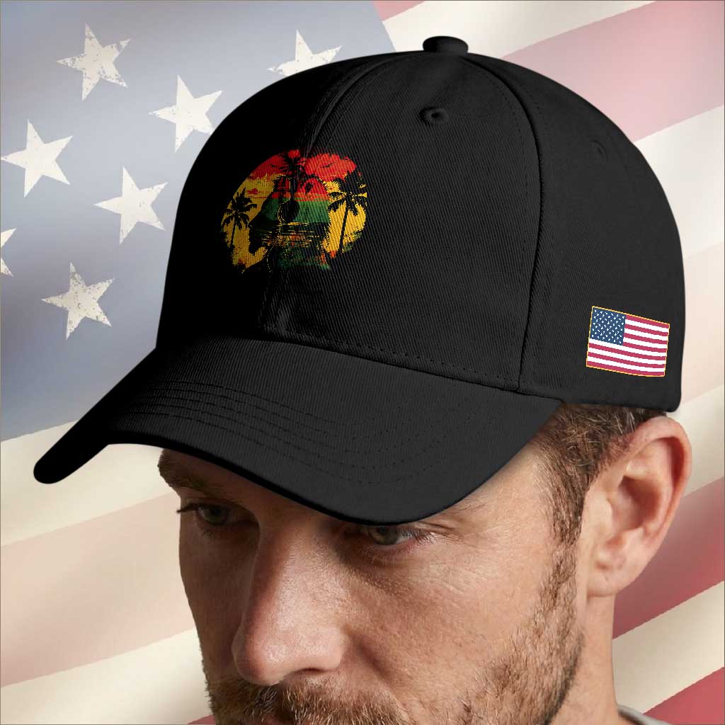 Retro Jamaican Lion Sunset Baseball Cap Rasta Colors Music and Island Vibes Graphic