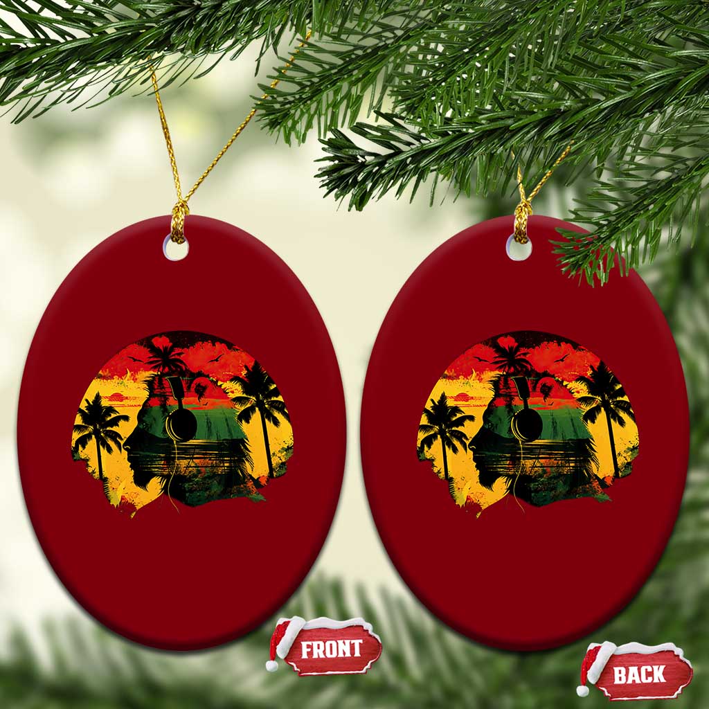 Retro Jamaican Lion Sunset Ceramic Ornament Rasta Colors Music and Island Vibes Graphic
