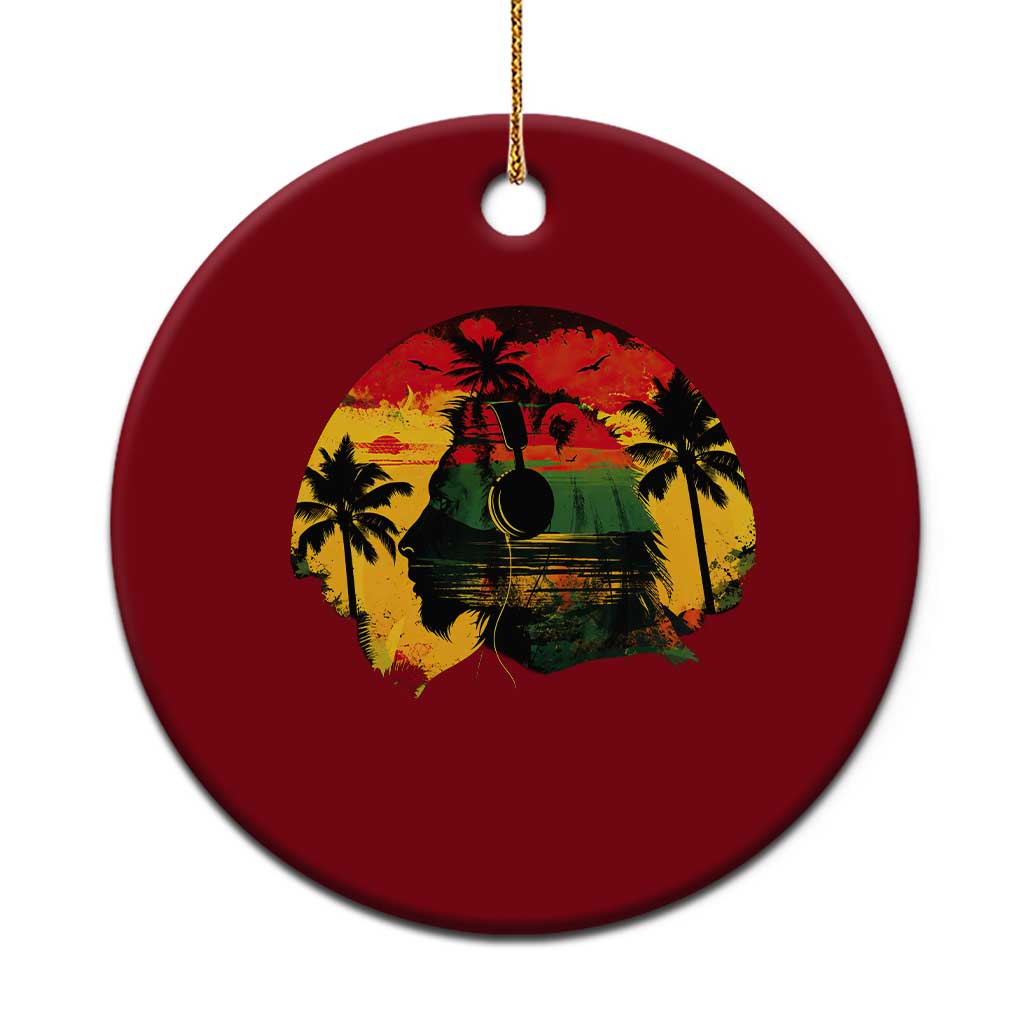 Retro Jamaican Lion Sunset Ceramic Ornament Rasta Colors Music and Island Vibes Graphic