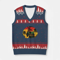 Retro Jamaican Lion Sunset V-Neck Knit Sweater Vest Rasta Colors Music and Island Vibes Graphic