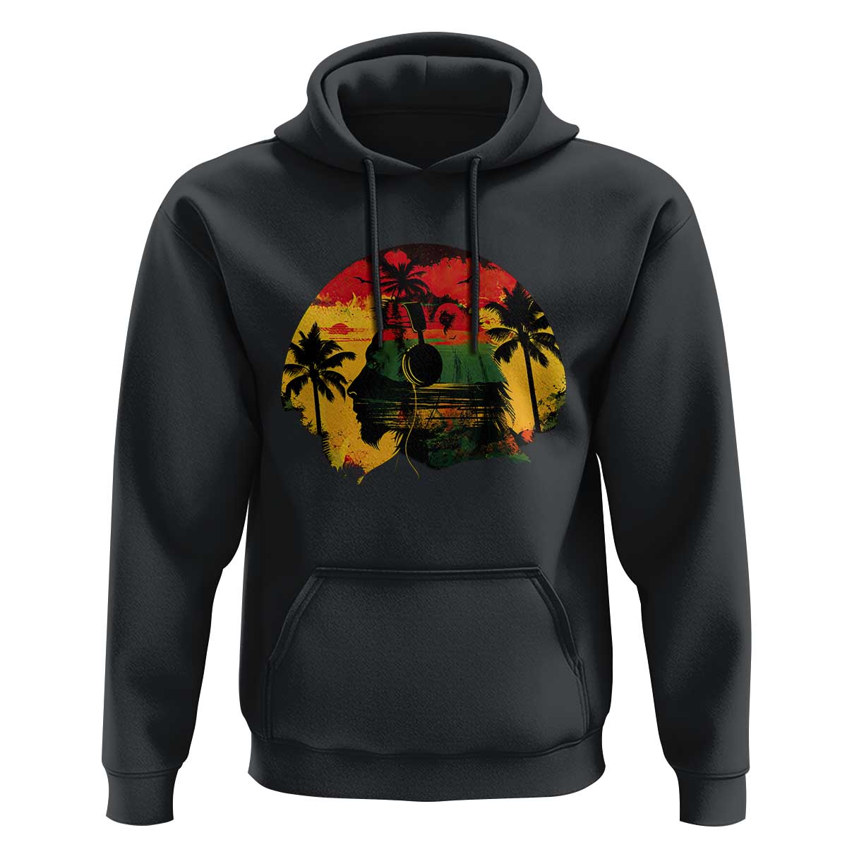 Retro Jamaican Lion Sunset Hoodie Rasta Colors Music and Island Vibes Graphic
