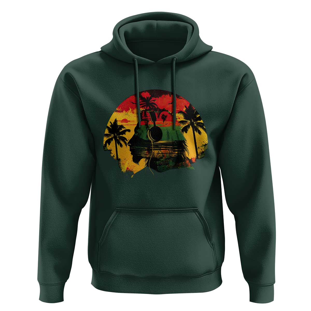 Retro Jamaican Lion Sunset Hoodie Rasta Colors Music and Island Vibes Graphic