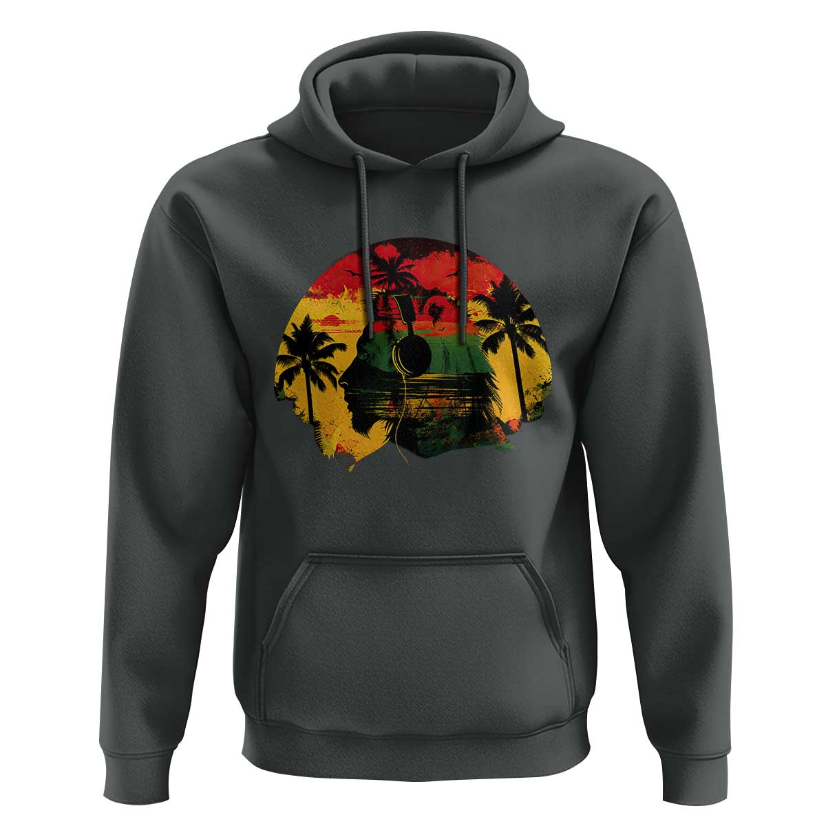 Retro Jamaican Lion Sunset Hoodie Rasta Colors Music and Island Vibes Graphic