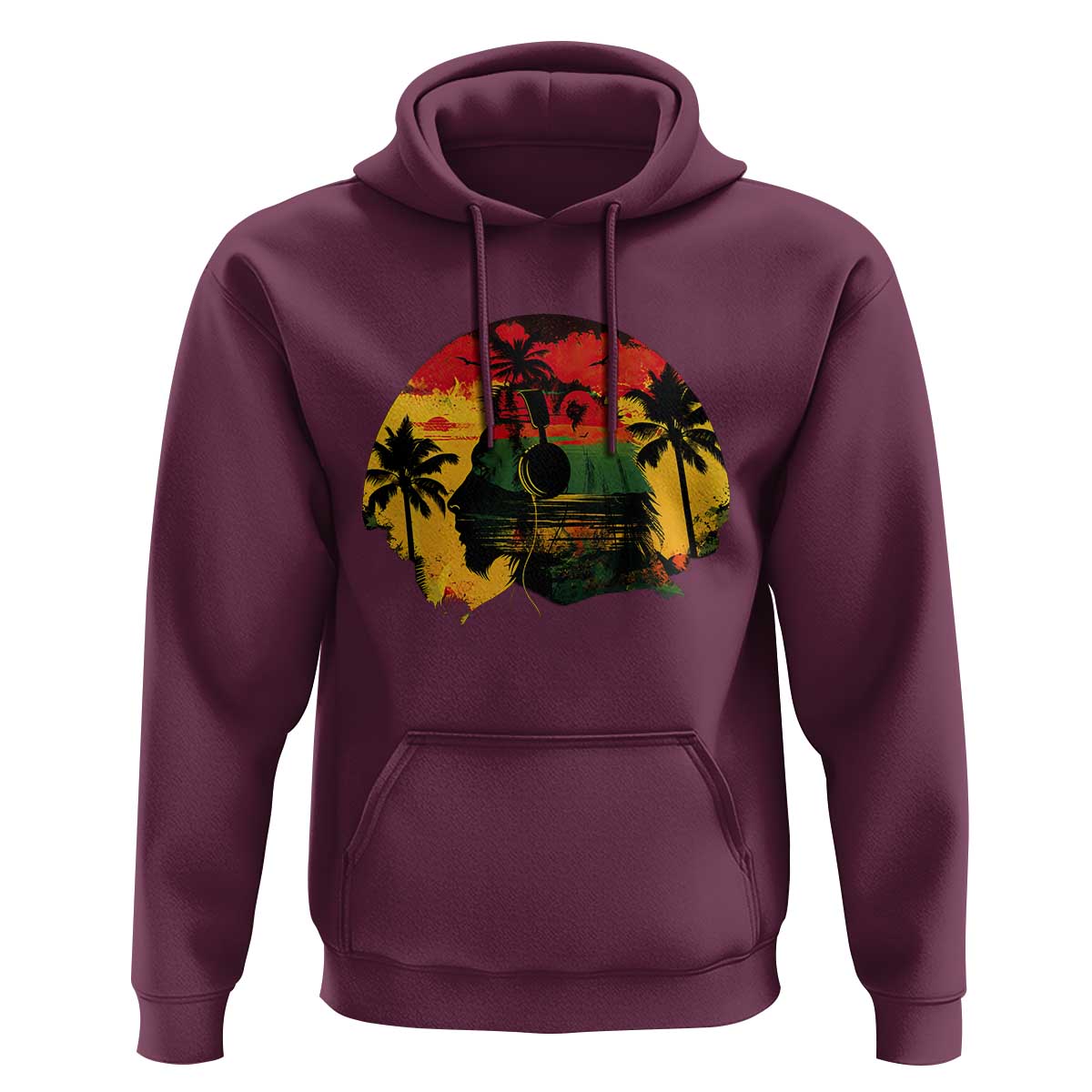 Retro Jamaican Lion Sunset Hoodie Rasta Colors Music and Island Vibes Graphic