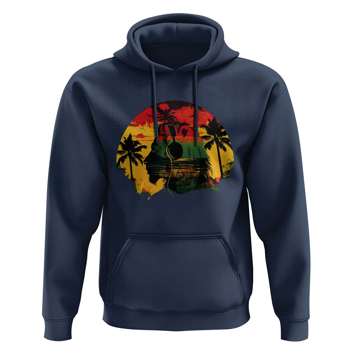 Retro Jamaican Lion Sunset Hoodie Rasta Colors Music and Island Vibes Graphic