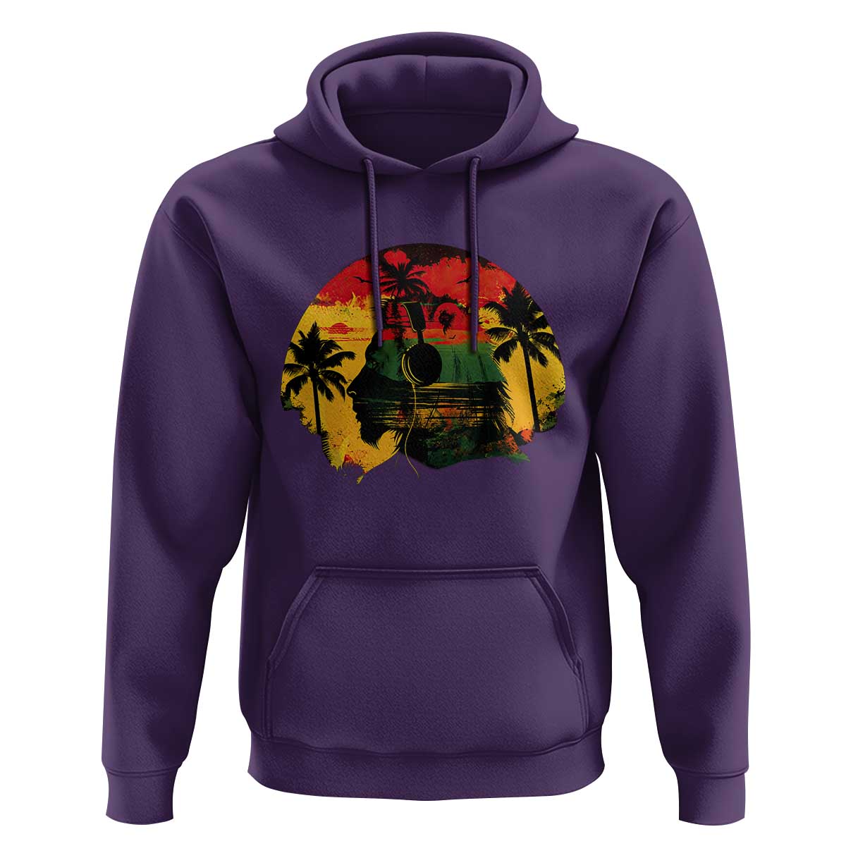 Retro Jamaican Lion Sunset Hoodie Rasta Colors Music and Island Vibes Graphic