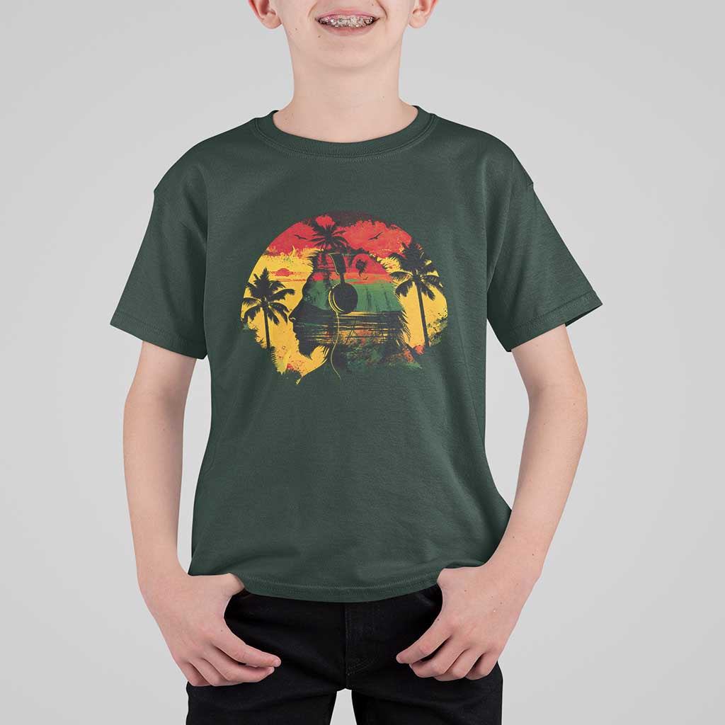 Retro Jamaican Lion Sunset T Shirt For Kid Rasta Colors Music and Island Vibes Graphic
