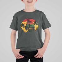 Retro Jamaican Lion Sunset T Shirt For Kid Rasta Colors Music and Island Vibes Graphic