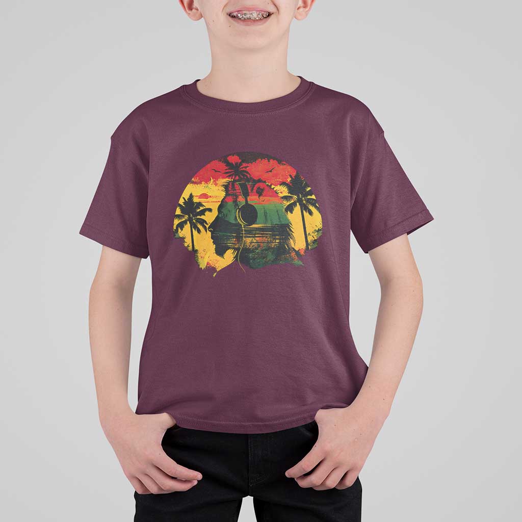 Retro Jamaican Lion Sunset T Shirt For Kid Rasta Colors Music and Island Vibes Graphic