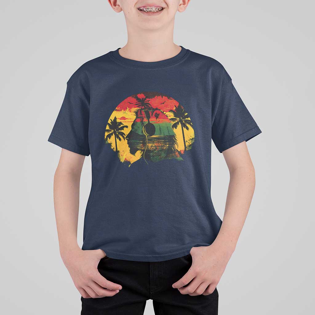 Retro Jamaican Lion Sunset T Shirt For Kid Rasta Colors Music and Island Vibes Graphic