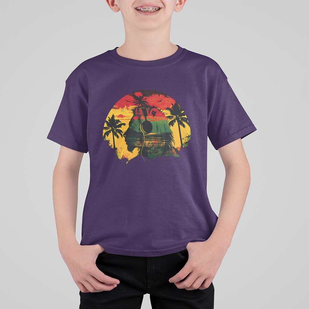 Retro Jamaican Lion Sunset T Shirt For Kid Rasta Colors Music and Island Vibes Graphic