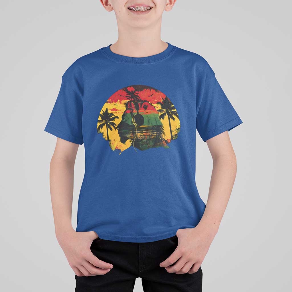 Retro Jamaican Lion Sunset T Shirt For Kid Rasta Colors Music and Island Vibes Graphic