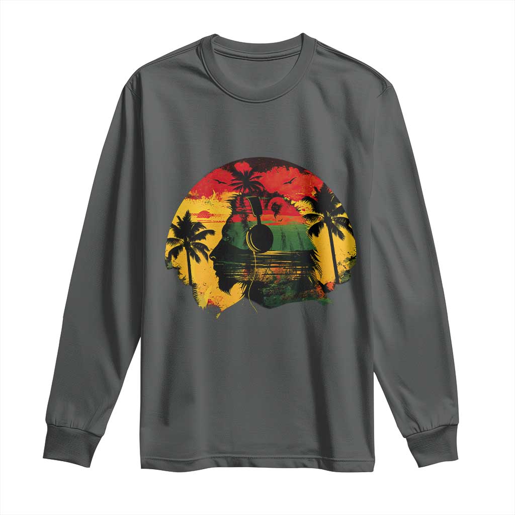 Retro Jamaican Lion Sunset Long Sleeve Shirt Rasta Colors Music and Island Vibes Graphic
