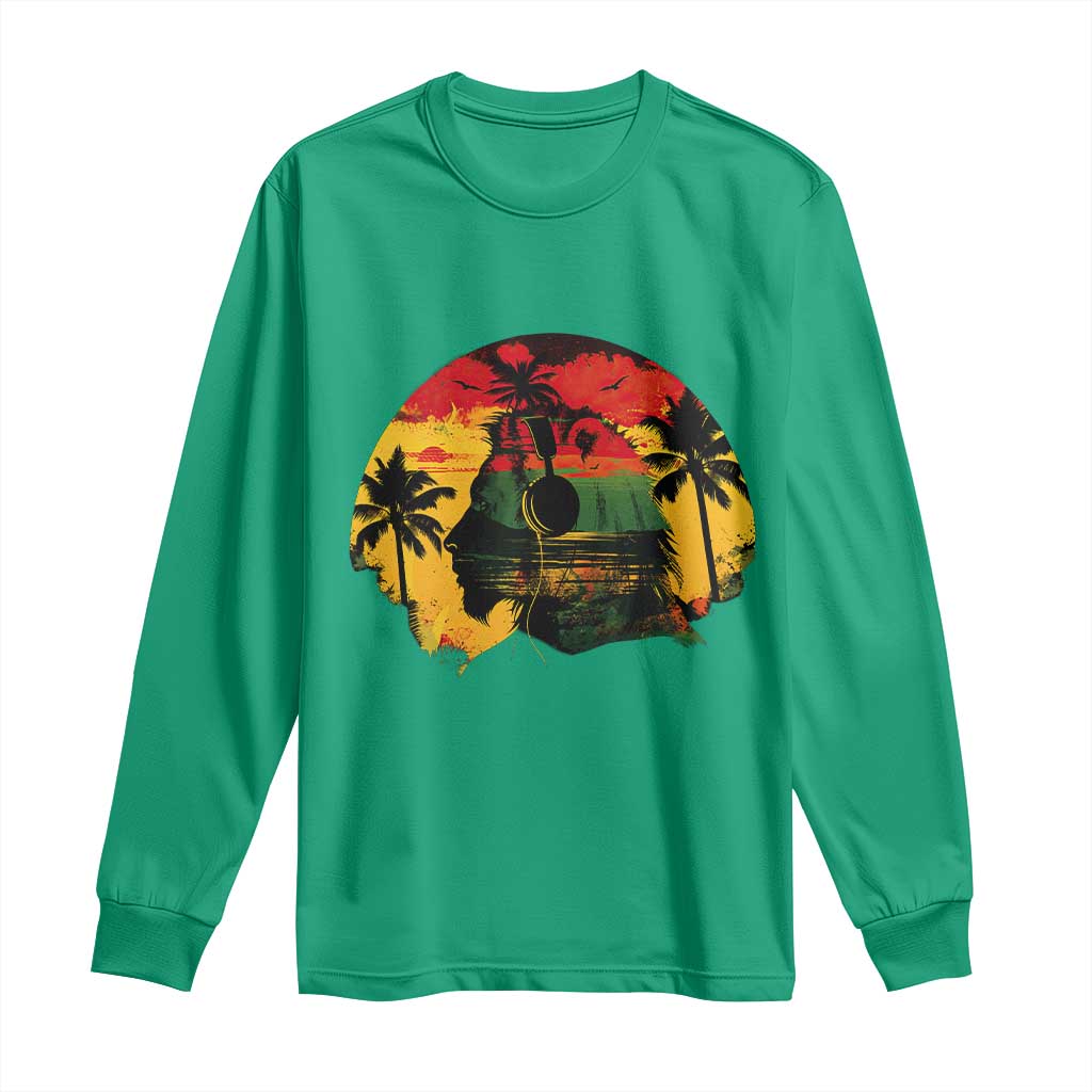 Retro Jamaican Lion Sunset Long Sleeve Shirt Rasta Colors Music and Island Vibes Graphic