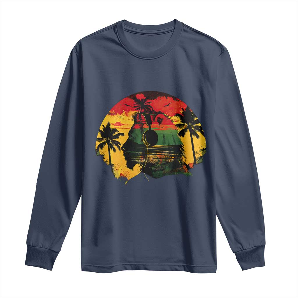 Retro Jamaican Lion Sunset Long Sleeve Shirt Rasta Colors Music and Island Vibes Graphic