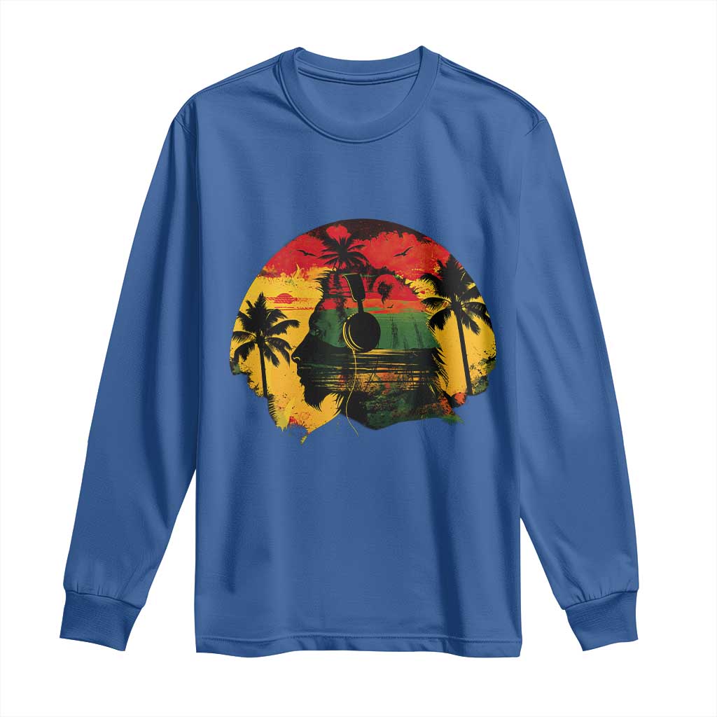 Retro Jamaican Lion Sunset Long Sleeve Shirt Rasta Colors Music and Island Vibes Graphic