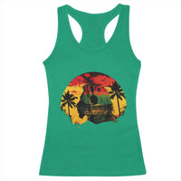 Retro Jamaican Lion Sunset Racerback Tank Top Rasta Colors Music and Island Vibes Graphic