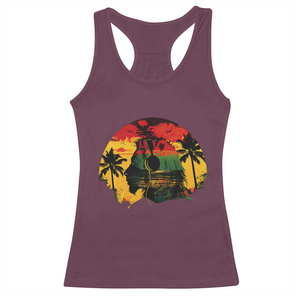 Retro Jamaican Lion Sunset Racerback Tank Top Rasta Colors Music and Island Vibes Graphic