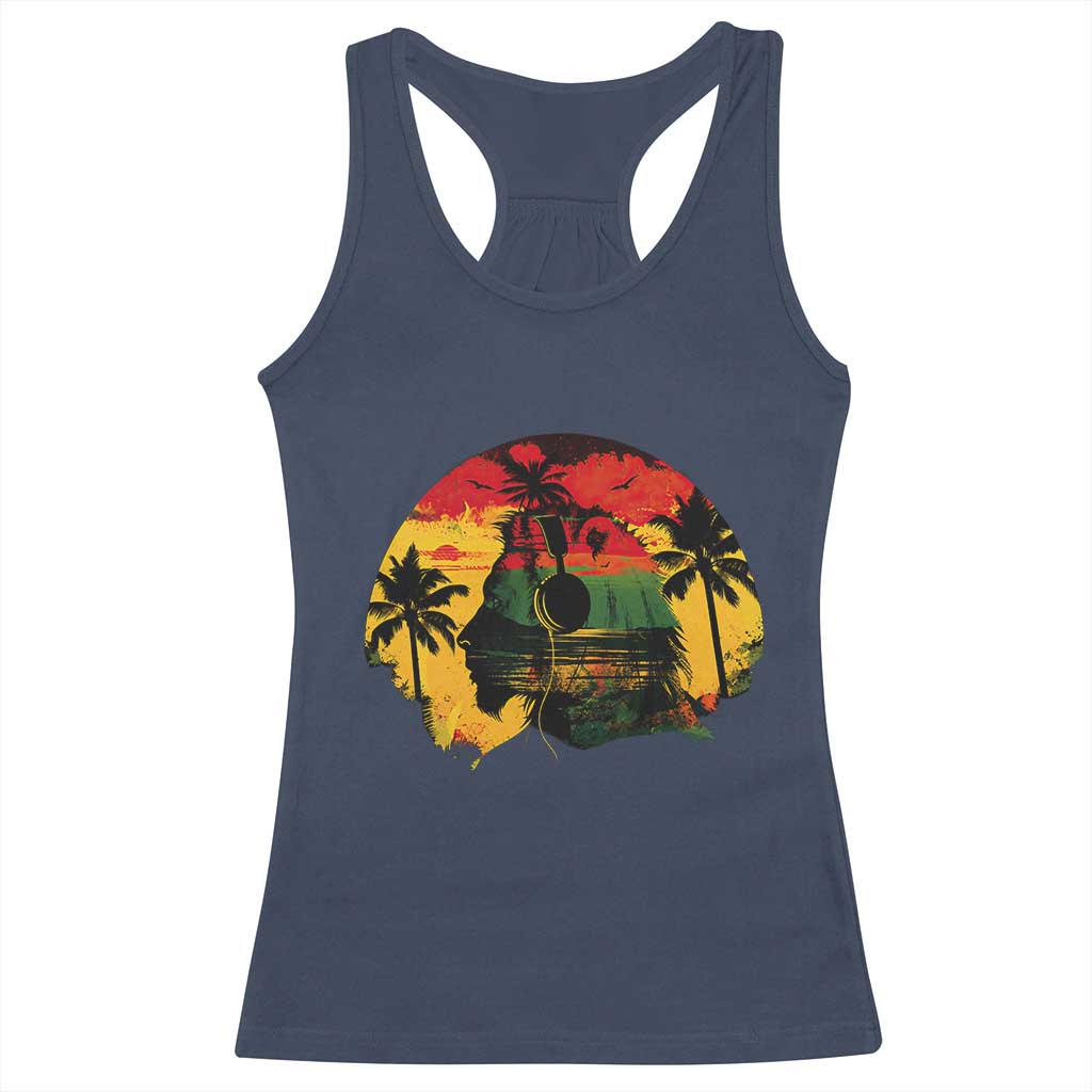 Retro Jamaican Lion Sunset Racerback Tank Top Rasta Colors Music and Island Vibes Graphic