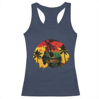 Retro Jamaican Lion Sunset Racerback Tank Top Rasta Colors Music and Island Vibes Graphic