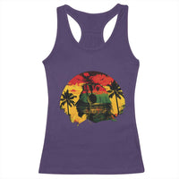 Retro Jamaican Lion Sunset Racerback Tank Top Rasta Colors Music and Island Vibes Graphic