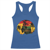 Retro Jamaican Lion Sunset Racerback Tank Top Rasta Colors Music and Island Vibes Graphic