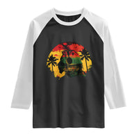 Retro Jamaican Lion Sunset Raglan Shirt Rasta Colors Music and Island Vibes Graphic