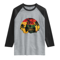 Retro Jamaican Lion Sunset Raglan Shirt Rasta Colors Music and Island Vibes Graphic