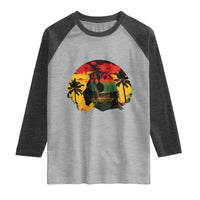 Retro Jamaican Lion Sunset Raglan Shirt Rasta Colors Music and Island Vibes Graphic