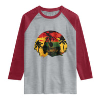 Retro Jamaican Lion Sunset Raglan Shirt Rasta Colors Music and Island Vibes Graphic