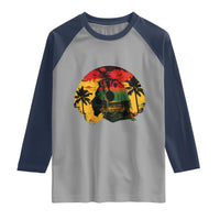 Retro Jamaican Lion Sunset Raglan Shirt Rasta Colors Music and Island Vibes Graphic