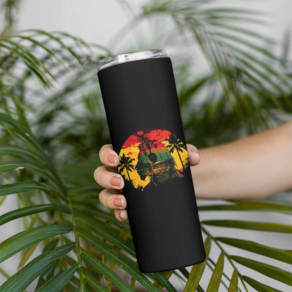 Retro Jamaican Lion Sunset Skinny Tumbler Rasta Colors Music and Island Vibes Graphic