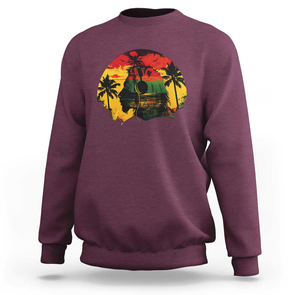 Retro Jamaican Lion Sunset Sweatshirt Rasta Colors Music and Island Vibes Graphic