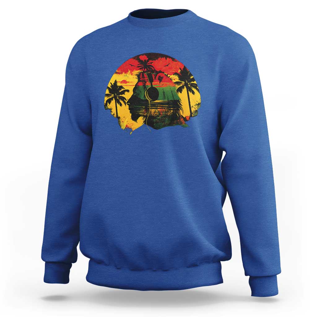 Retro Jamaican Lion Sunset Sweatshirt Rasta Colors Music and Island Vibes Graphic