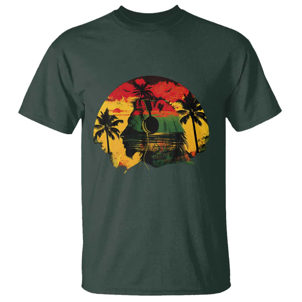 Retro Jamaican Lion Sunset T Shirt Rasta Colors Music and Island Vibes Graphic